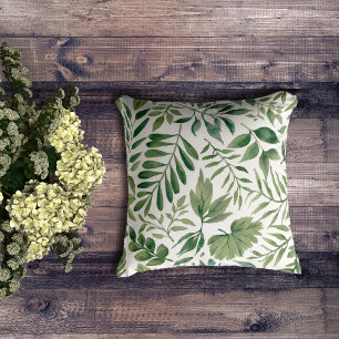 Greenery Watercolor Botanical Leaves Cushion