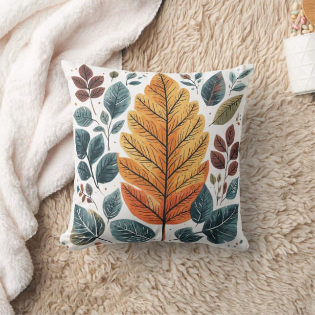 Greenery Watercolor Botanical Leaves Cushion (Blanket)