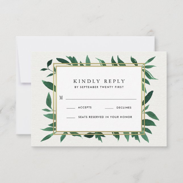 Greenery Watercolor Botanical Wedding RSVP Cards (Front)