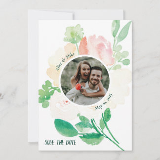 Greenery watercolor bouquet photo invitation