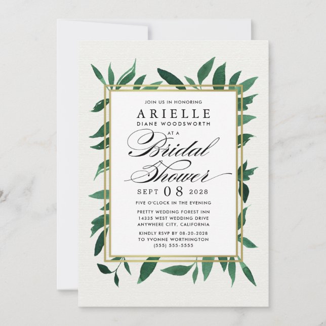 Greenery Watercolor Bridal Shower Invitations (Front)