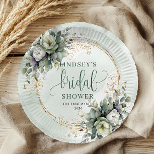 Greenery Watercolor Bridal Shower Paper Plates