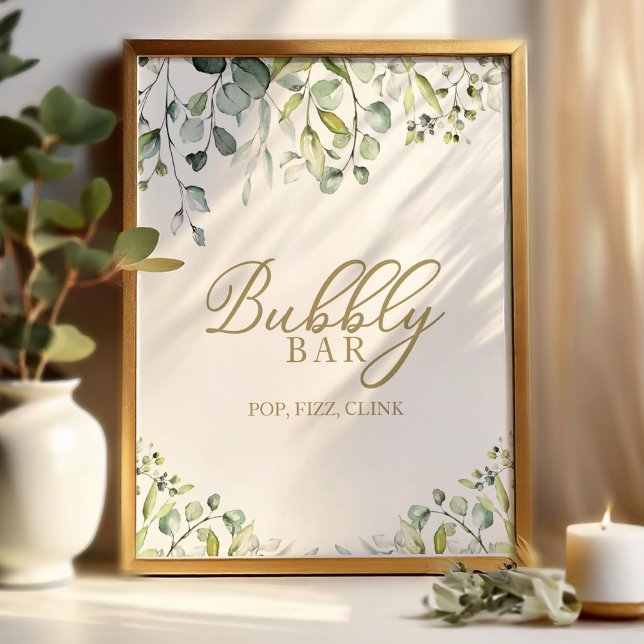 Greenery Watercolor Bubbly Bar Pop Fizz Clink Sign (Creator Uploaded)