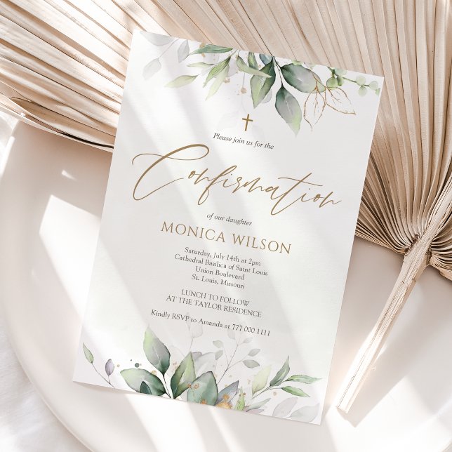 Greenery Watercolor Confirmation Invitation Card (Greenery Watercolor Confirmation Invitation Card)