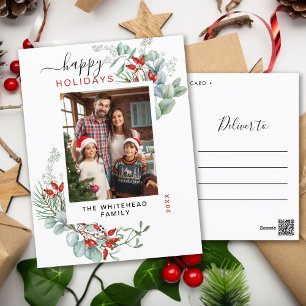 Greenery Watercolor Elegant Holiday Postcard