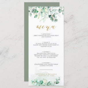 Greenery Watercolor Eucalyptus Gold Wedding Dinner Menu