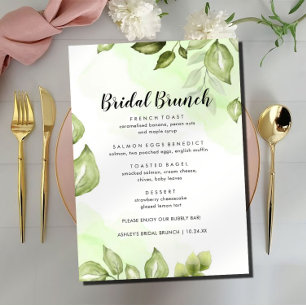 Greenery Watercolor Floral Bridal Brunch Menu