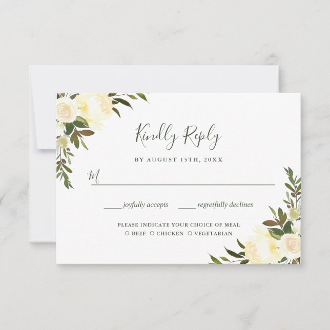 Greenery Watercolor Floral RSVP with Meal Choice (Front)