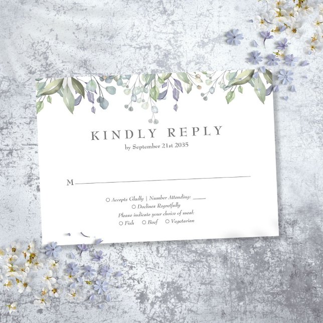 Greenery Watercolor Floral Sage Lilac Wedding RSVP Card (Greenery Watercolor Floral Sage Lilac Wedding RSVP Card)