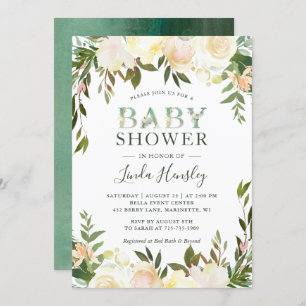 Greenery Watercolor Floral Typography Baby Shower Invitation