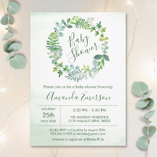 Greenery Watercolor Foliage Botanical Baby Shower Invitation