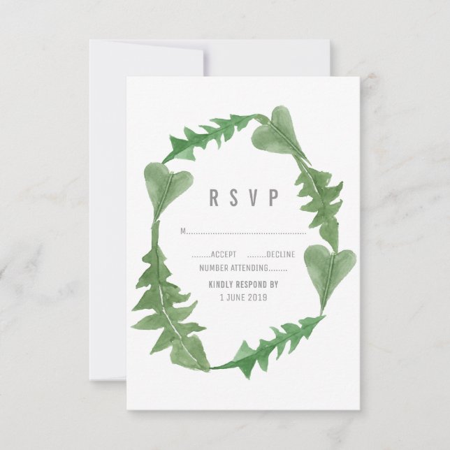 Greenery Watercolor Foliage RSVP Card (Front)