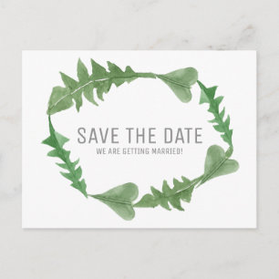 Greenery Watercolor Foliage Save the Date Announcement Postcard