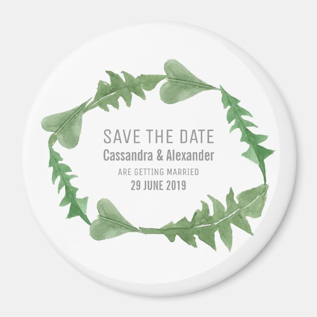 Greenery Watercolor Foliage Save the Date Magnet (Front)