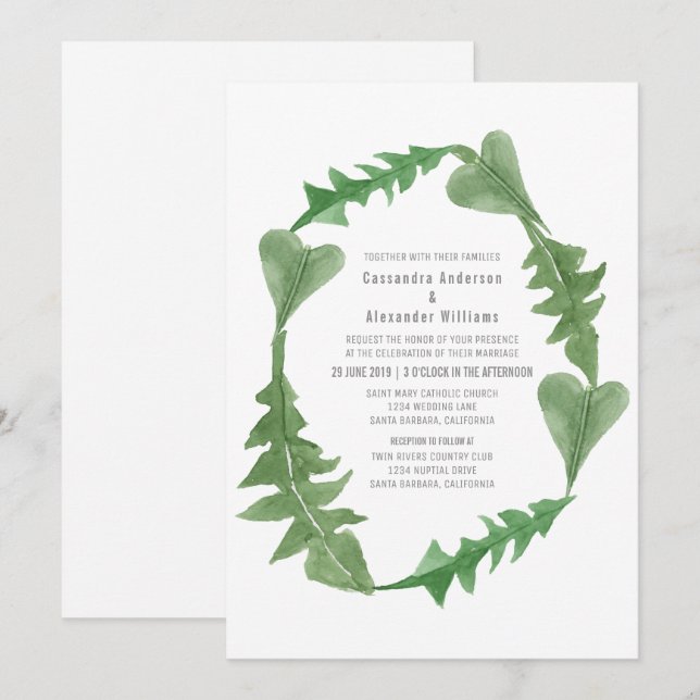 Greenery Watercolor Foliage Wedding Invite (Front/Back)