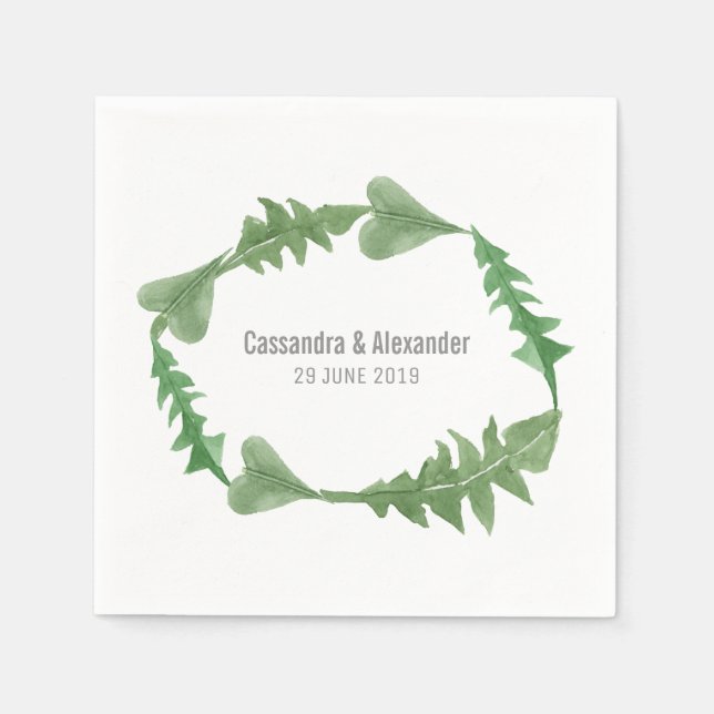 Greenery Watercolor Foliage Wedding Napkin (Front)