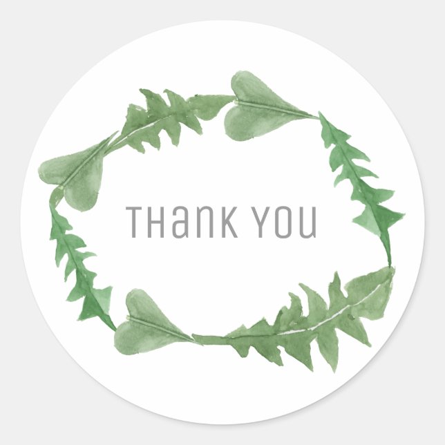 Greenery Watercolor Foliage Wedding Thank You Classic Round Sticker (Front)