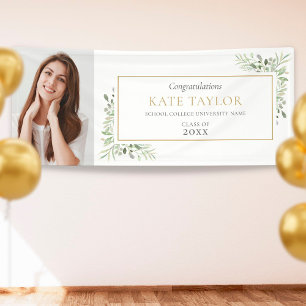 Greenery Watercolor Graduation Photo Congrats Banner