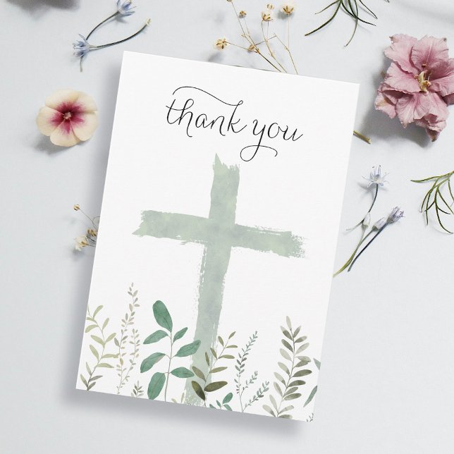 greenery watercolor Holy Cross Thank You Card (Creator Uploaded)