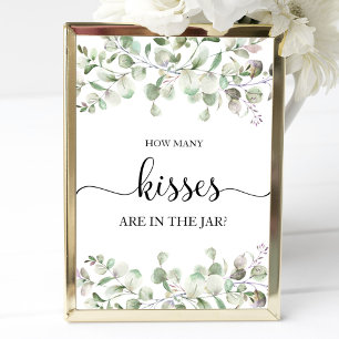 Greenery Watercolor How Many Kisses Sign