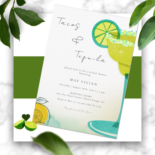 Greenery Watercolor Margarita Lime Bridal Shower Invitation (Creator Uploaded)