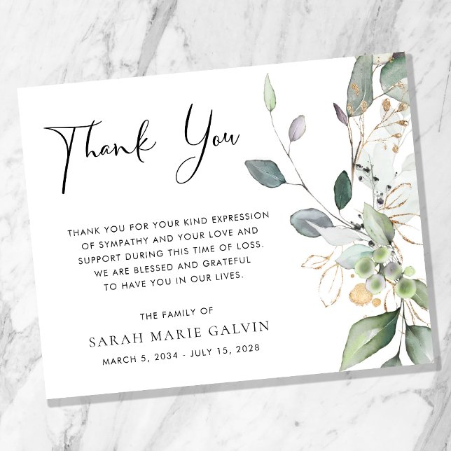 Greenery Watercolor Memorial Funeral Thank You (Creator Uploaded)
