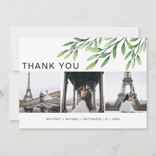 Greenery Watercolor Photo Elegant Thank You Card