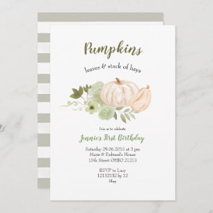 Greenery Watercolor Pumpkin Leaves Birthday Invitation