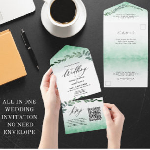 Greenery Watercolor QR Code All In One Invitation