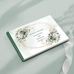 Greenery Watercolor Sage Green Wedding Guest Book