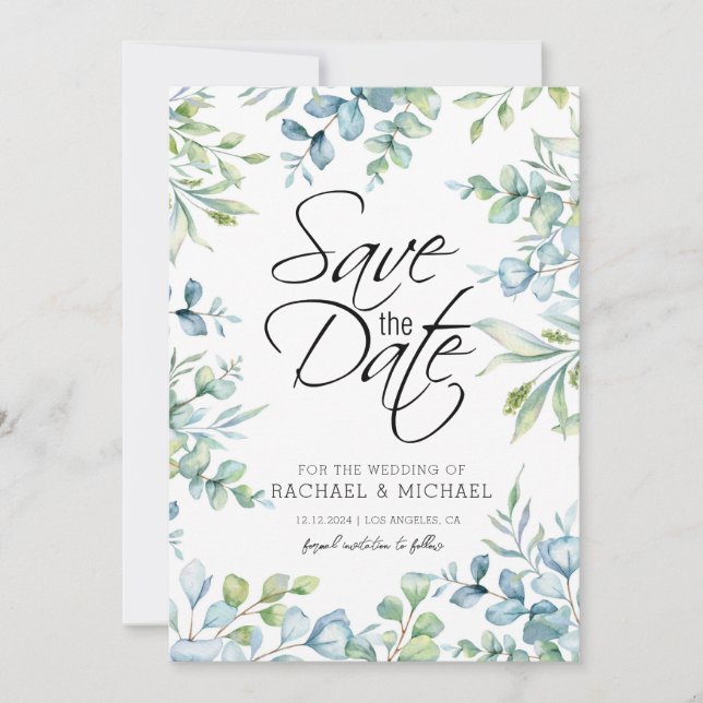Greenery Watercolor Save the Date Template (Front)