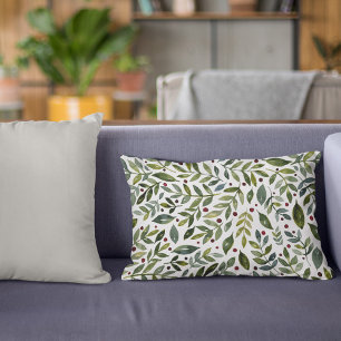 Greenery watercolor seasonal branches and berries decorative cushion