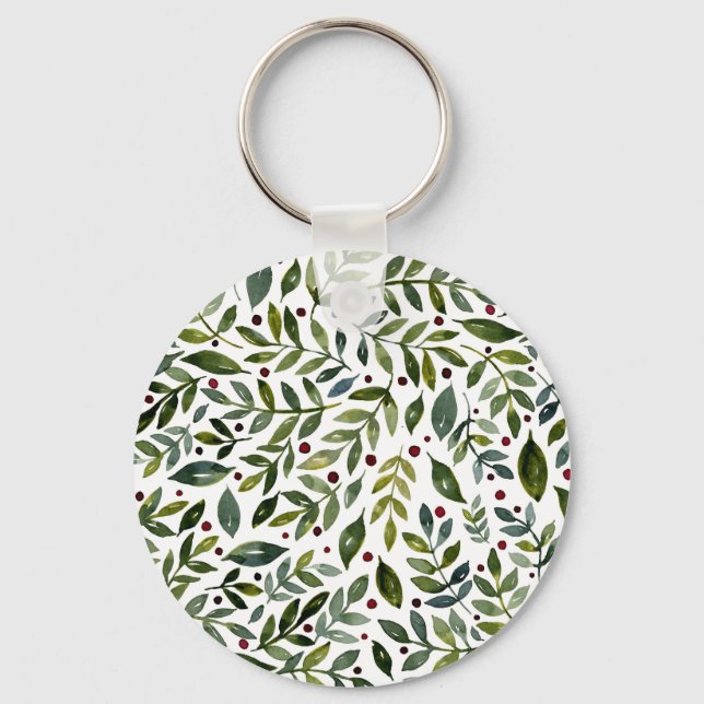 Greenery watercolor seasonal branches and berries key ring (Front)