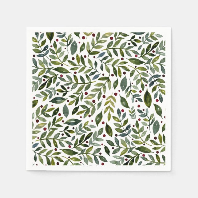 Greenery watercolor seasonal branches and berries napkin (Front)