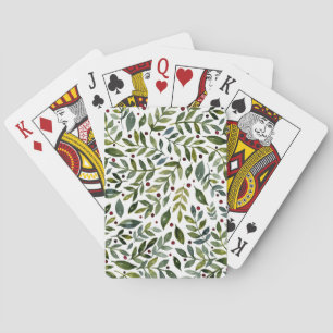 Greenery watercolor seasonal branches and berries playing cards