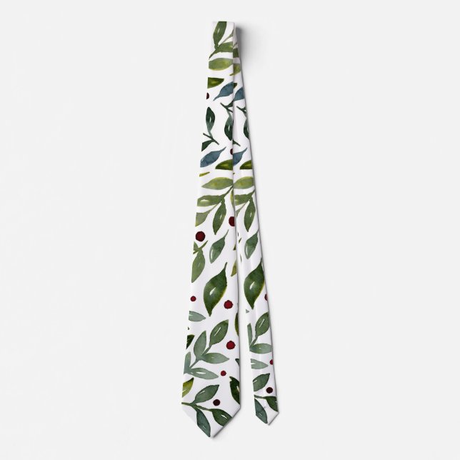 Greenery watercolor seasonal branches and berries tie (Front)