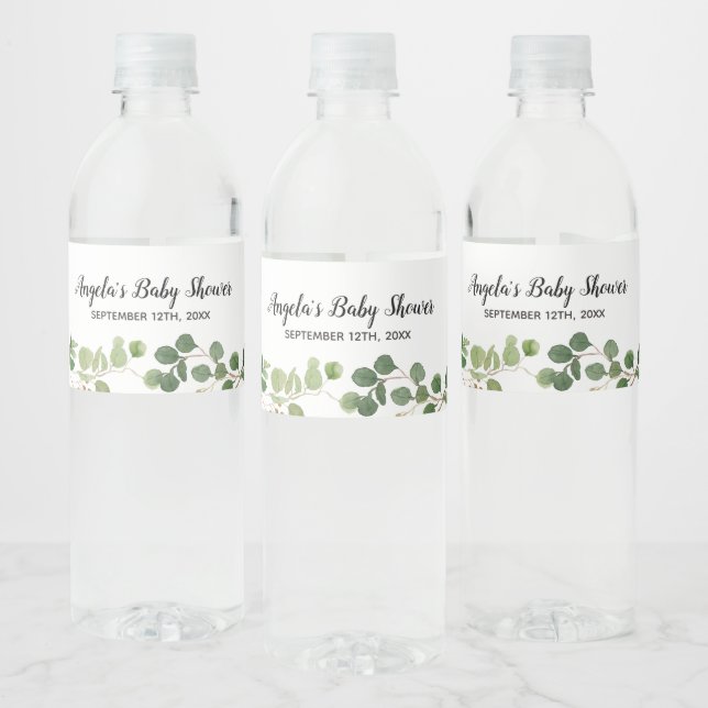 Greenery Watercolor Water Bottle Label (Bottles)