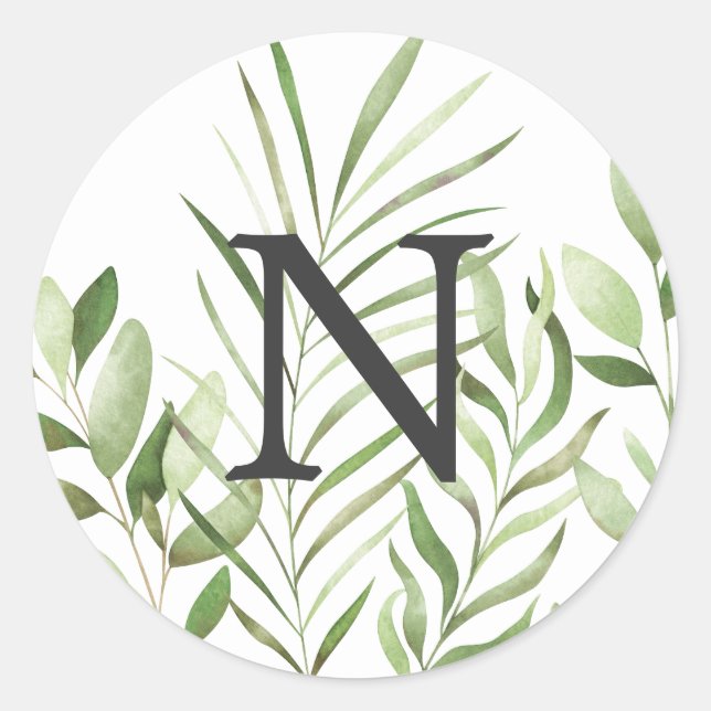 Greenery Watercolor Wedding Monogram Envelope Seal (Front)