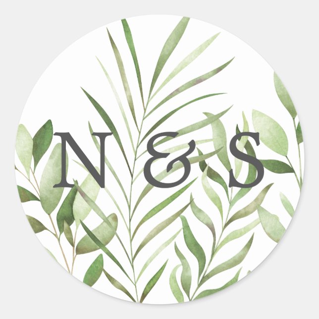 Greenery Watercolor Wedding Monogram Envelope Seal (Front)