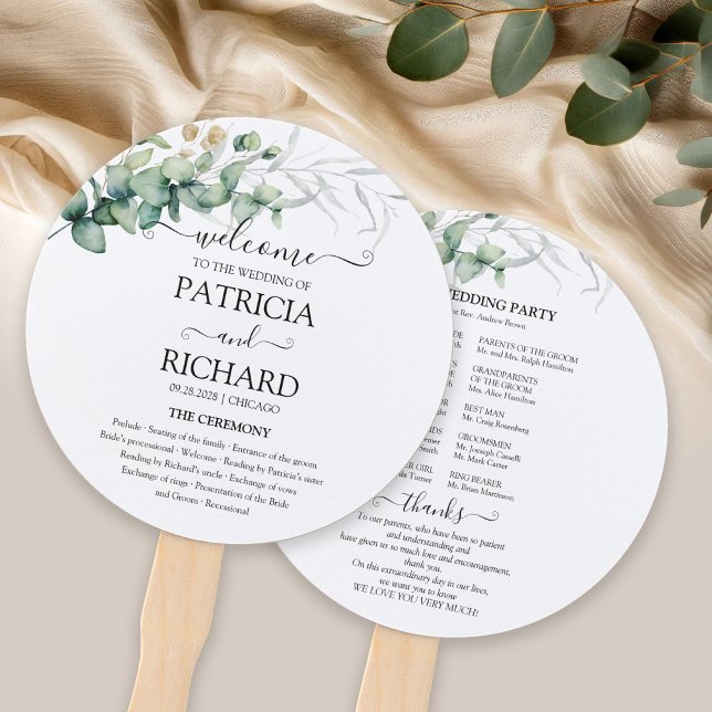 Greenery Watercolor Wedding Program Hand Fan (Creator Uploaded)