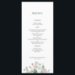 Greenery Watercolor Wedding Reception Menu Card<br><div class="desc">This simple but beautiful menu card features clean typography and a watercolor flower bouquet with a green colour. Perfect for spring,  summer wedding,  garden party,  or backyard wedding. Matching items available at my shop BaraBomWedding.</div>