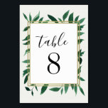 Greenery Watercolor Wedding Table Number Cards<br><div class="desc">Greenery Watercolor Botanical Wedding Table Number Cards - features a printed white watercolor paper texture background with watercolor greenery surrounding a gold trimmed text box. Each leaf features various shades of green watercolor for a unique look.</div>