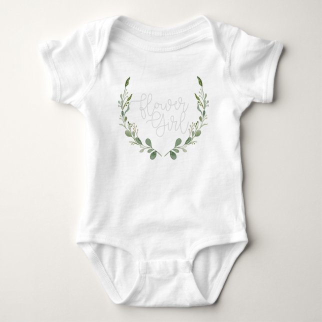 Greenery Watercolor Wreath | Flower Girl Baby Bodysuit (Front)
