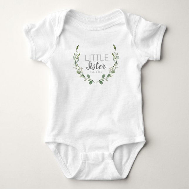 Greenery Watercolor Wreath | Little Sister Baby Bodysuit (Front)