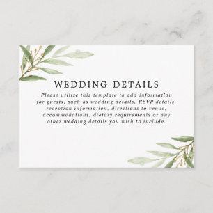 Greenery watercolors green gold wedding details enclosure card