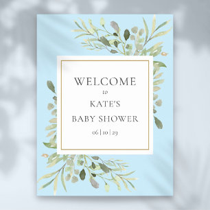 Greenery Watercolour Baby Boy Shower Welcome Sign