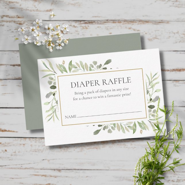 Greenery Watercolour Diaper Raffle Baby Shower Enclosure Card (Creator Uploaded)