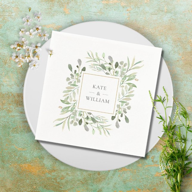 Greenery Watercolour Foliage Wedding Napkin (Creator Uploaded)