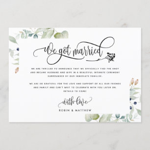 Greenery We Got Married Wedding Elope Announcement