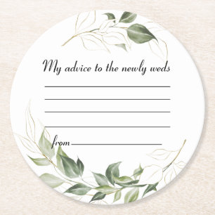 Greenery Wedding Advice Round Paper Coaster